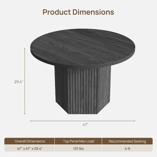 Vista 3 de SICOTAS Mesa de comedor redonda para 4, 6 personas, 47 pulgadas, mesa de comedor moderna circular de madera con base resistente para comedor