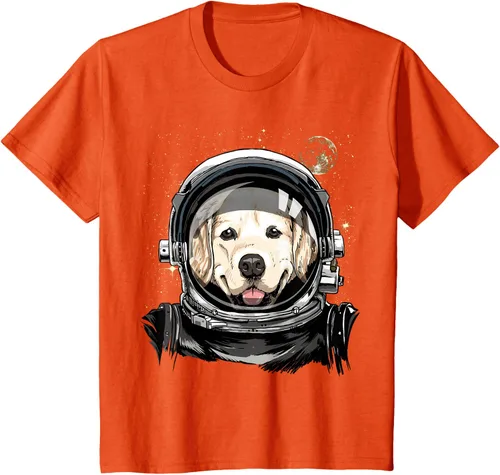 Vista 71 de Camiseta para amantes de los perros de los astronautas del espacio exterior Golden Retriever Lover, Negro