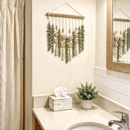 Vista 5 de GIAUMA Decoración de pared de eucalipto colgante artificial para baño Verde salvia