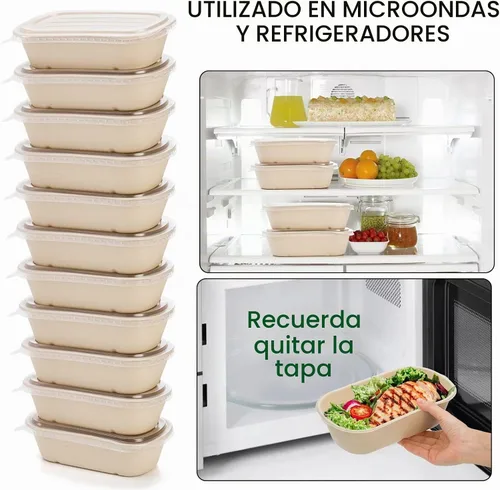 Vista 6 de Yesland Paquete de 50 recipientes de comida para llevar con tapa de polipropileno, cuencos de papel desechables rectangulares de 33 onzas