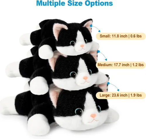 Vista 4 de Ditucu Peluche de gato negro con peso de 0.6 libras, lindo y realista gatito de 11.8 pulgadas, peluches suaves, regalos para niños