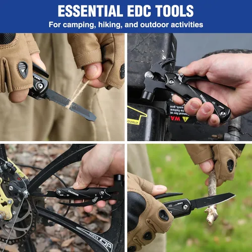 Vista 7 de WORKPRO Multitool-Herramientas de camping 12 en 1 con mini martillo-EDC Gear Multi Herramientas Martillo con bloqueo de seguridad y bolsa, Mini