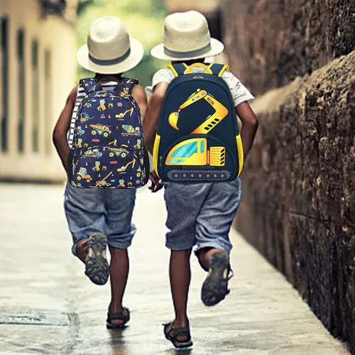 Vista 6 de BTOOP Mochila para niños pequeños, impermeable, 3D, linda mochila para niños, preescolar, guardería, guardería, escuela primaria, Camión