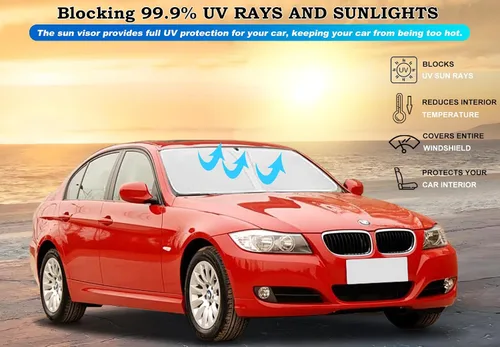 Vista 4 de Parasol para parabrisas BMW Serie 3 2006-2011 Accesorios Plegable Parasol para ventana delantera BMW Serie 3 Accesorios Parasol 240T Poliéster