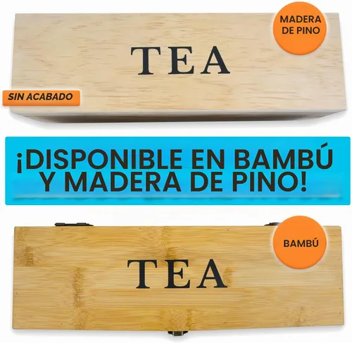 Vista 7 de Caja Organizadora de Té de Bambú Libre de Químicos Ecológica Grande, Alta, Compartimentos Ajustables Cofre de Almacenamiento de Madera Natural