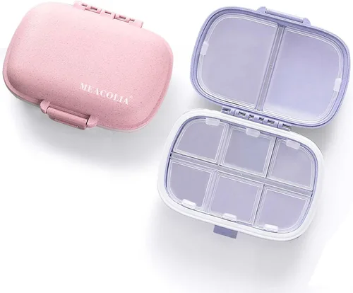 Vista 12 de Organizador de pastillas de viaje con 8 compartimentos, pastillero diario pequeño para bolsa de bolsillo, contenedor de píldoras portátil Azul