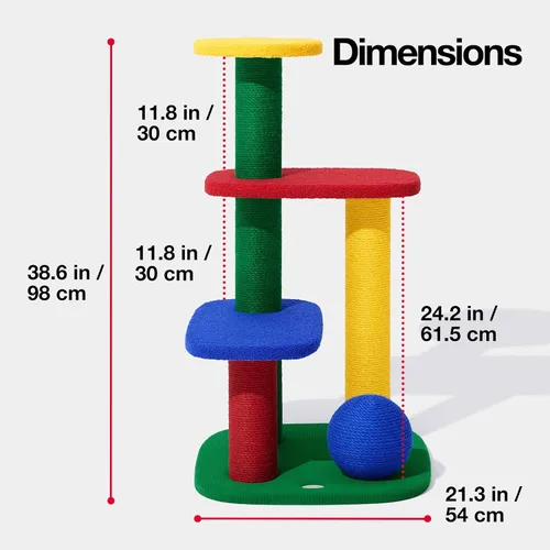 Vista 5 de VETRESKA Torre para gatos de varios niveles de 38.6 pulgadas, árbol para gatos con plataforma, postes rascadores de sisal y bola para rascar, centro