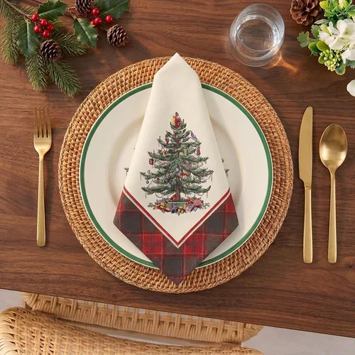 Vista 2 de Spode - Juego de servilletas de tela navideñas, manteles de mesa