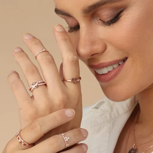 Vista 3 de Anillo de corazón abierto de oro de 14 quilates sobre plata de ley Jewel Zone, Plata de ley, oro, oro de 14 quilates