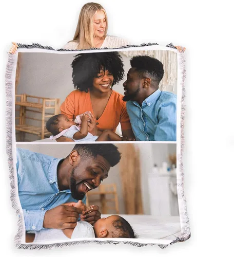 Vista 15 de FrameStory Manta personalizada con fotos y texto, totalmente personalizable con tus fotos y mensajes, manta tejida de mezcla de poliéster de algodón