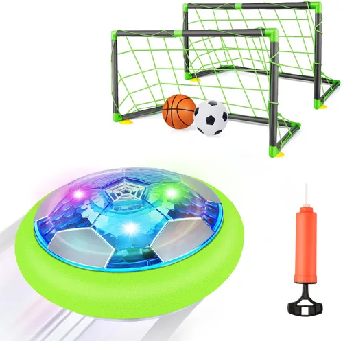 Vista 9 de Growsland Balón de fútbol flotante con 2 porterías, regalos de fútbol para interiores para niños, pelota de fútbol LED con parachoques de espuma