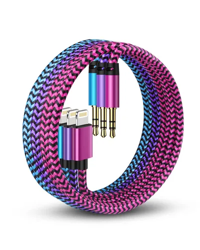 Vista 10 de Cable auxiliar para iPhone, cable de audio Lightning de 3.5mm con espiral, cable auxiliar macho certificado MFi de Apple para iPhone 14 Pro Max 13