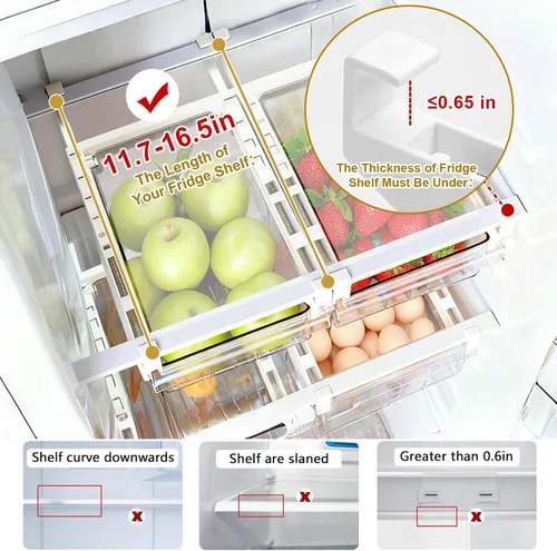 Vista 3 de Organizadores de cajones para refrigerador, almacenamiento de huevos para refrigeradores, soporte para huevos para refrigerador, extraíble con asa