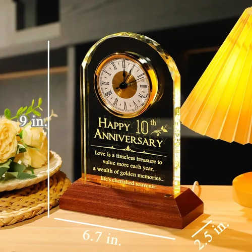 Vista 2 de YWHL Regalos de Reloj del 10º Aniversario de Boda para Parejas, Regalo de Cristal de Feliz 10 Años de Aniversario para Ella y Él, Regalos de Reloj