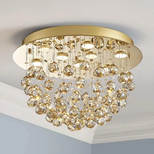 Vista 13 de Saint Mossi - Lámpara de araña de cristal K9 moderna de 9 luces, montaje empotrado, perfecto para comedor, baño, dormitorio, base de bombilla E12