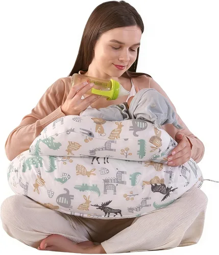 Vista 9 de Almohada de lactancia para lactancia materna, almohadas ergonómicas de alimentación para bebés con funda de algodón extraíble lavable, correa