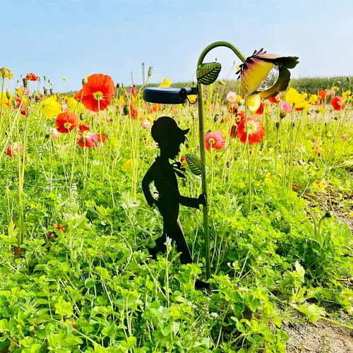 Vista 3 de Paquete de 2 luces solares de jardín, siluetas LED de paisaje para niño y niña, decoración de metal para exteriores, para jardín, paisaje, camino