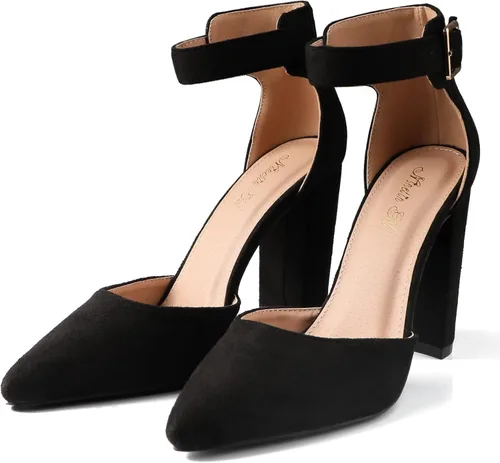 Vista 7 de Tacones altos. Zapatos de tacón grueso y puntiagudos con punta cerrada, zapatos de moda para fiestas, bodas, regalos para mujeres