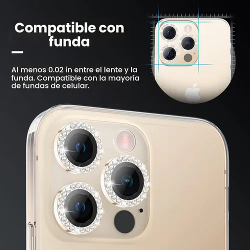 Vista 3 de Tensea Protector de lente de cámara para iPhone 13 Pro/iPhone 13 Pro Max Dorado (Gold Diamond)