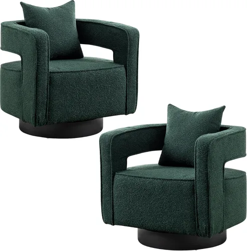 Vista 20 de Silla giratoria decorativa, silla moderna de barril para sala de estar, silla cuadrada cómoda de 360 grados con respaldo abierto, silla tapizada