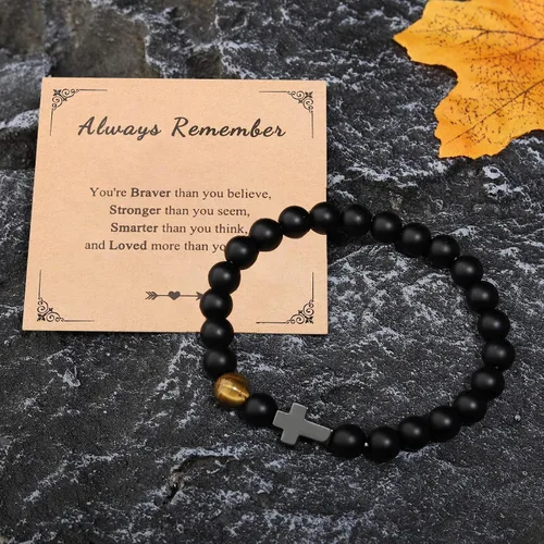Vista 4 de To Mens Boys Beaded Cross Bracelet Gifts for Dad, Bonus Dad, Uncle, Son, Nephew, Grandson - Fathers Day Birthday Christmas Gifts First Communion