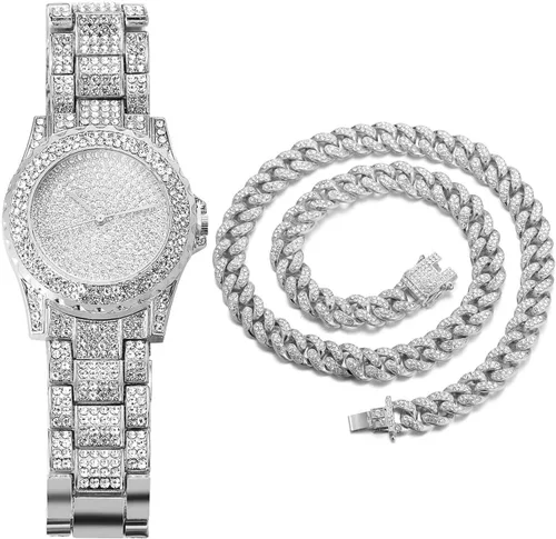 Vista 11 de Halukakah ECLIPSE - Reloj de diamantes para hombre, con diamantes completos, chapado en oro real de 18 quilates, chapado en oro blanco platino Reloj