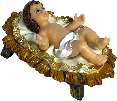 Vista 2 de GCK Bebé Jesús con pestañas en el pesebre Santa Religiosa Figurita Nino Dios Pesebre Navidad Navidad