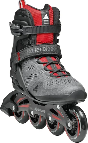 Vista 4 de Rollerblade Macroblade 84 Patines en línea para hombre, color gris oscuro y rojo, patines en línea de rendimiento