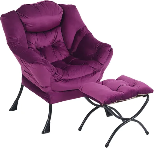 Vista 17 de LITA - Silla perezosa con otomana, sofá tapizado de ocio moderno de acento, silla de lectura contemporánea de salón con reposabrazos y bolsillo
