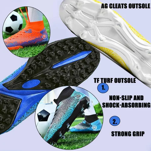 Vista 4 de MEBAMY Botas de fútbol altas unisex Tacos al aire libre Zapatillas deportivas de fútbol de césped Zapatos de fútbol Spikes Indoor Youth AG Fútbol