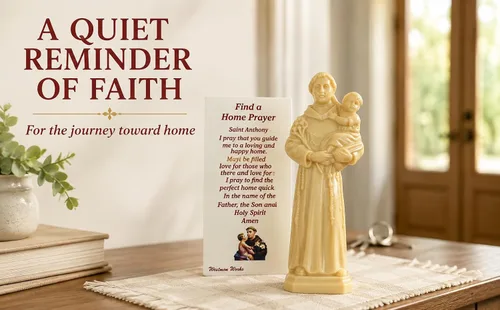 Vista 3 de Saint Anthony - Kit de búsqueda para el hogar, mini estatua fabricada en Estados Unidos con casa de tarjetas de oración Para encontrar y comprar