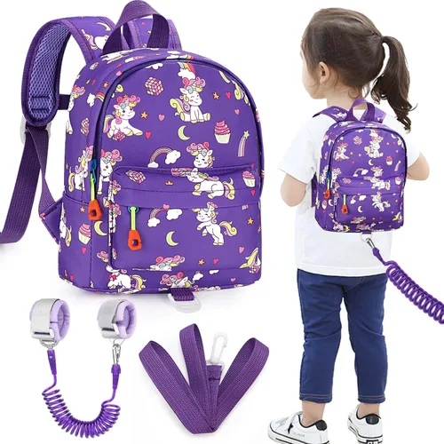 Vista 24 de Accmor Arnés de mochila de dinosaurio para bebés con correa para niños pequeños con eslabón de muñeca antipérdida, bonita bolsa de guardería