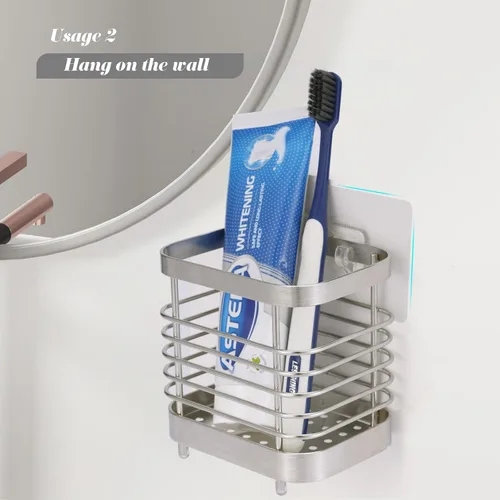 Vista 3 de Soporte para cepillos de dientes de acero inoxidable para baño, soporte para pasta de dientes de pared, soporte para maquinilla de afeitar