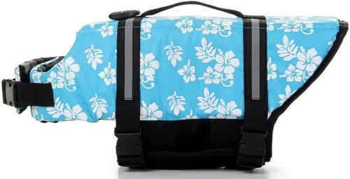 Vista 2 de Chaleco salvavidas para perro Woo Woo Pets, ajustable, XS, Azul (Blue Flower)