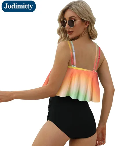 Vista 3 de Jodimitty Trajes de baño para mujer, tankini para traje de baño de cintura alta dividida