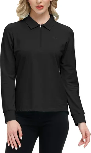 Vista 34 de JINSHI Polo de golf para mujer, de manga larga, con cremallera, deportiva, de secado rápido, atlética, casual, ajustada