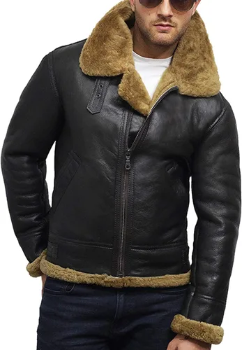 Vista 3 de BRANDSLOCK Chaqueta bomber de cuero para hombre B3 de oveja de aviador