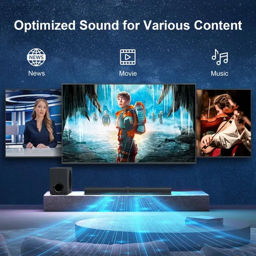 Vista 5 de Barra de sonido con subwoofer, barra de sonido de 110 W con graves profundos ajustables y 3 modos de ecualización, conexión Bluetooth/ARC/Opt/AUX