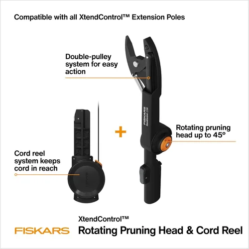 Vista 2 de Fiskars XtendControl Cabezal de poda y carrete de cable con sistema lineal de doble polea, mango de cordón de ajuste rápido, compatible con postes
