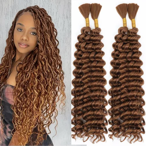 Vista 14 de Mezcla de cabello humano para trenzar, cabello sintético rizado bohemio para trenzar, trenzas bohemias de 16 pulgadas, 4 paquetes de 110g/paquete