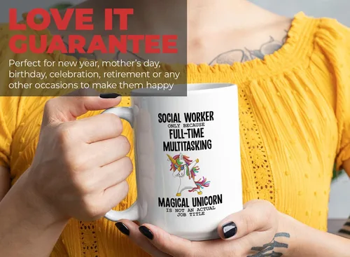 Vista 7 de Taza de café para trabajadora social de 15 onzas, color blanco, solo porque - Regalos para trabajadoras sociales para mujeres, regalos de mes