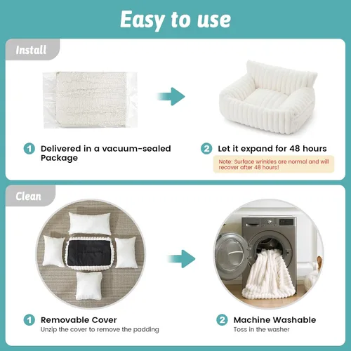 Vista 7 de COZY KISS Bonita cama para gatos con funda extraíble, sofá multifuncional de piel sintética de felpa para mascotas con manta, muebles ultra suaves