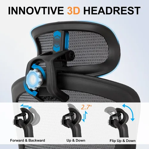 Vista 5 de Silla de oficina grande y alta de 500 libras, silla de computadora ejecutiva grande y resistente con brazos abatibles 5D, silla de escritorio