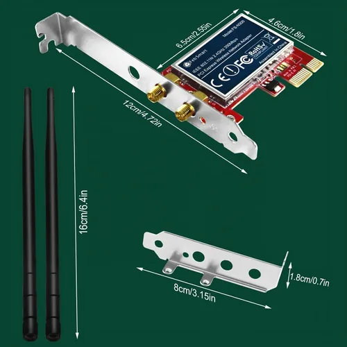 Vista 8 de Adaptador de red inalámbrico N 2.4GHz 300Mbps PCIE para Windows 11, 10, 8.1, 8, 7, XP (32/64bit), Windows Server y Linux PCs, tarjeta WiFi PCIE