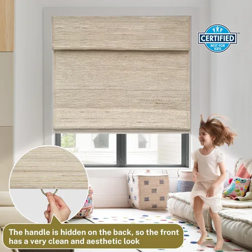 Vista 3 de Persianas romanas sin herramientas ni taladro, persianas inalámbricas para ventanas con oscurecimiento, tela natural tejida para privacidad