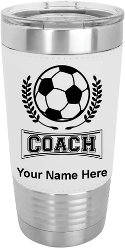 Vista 23 de LaserGram Vaso aislado al vacío de 20 onzas, entrenador de fútbol, grabado personalizado incluido (piel sintética, estilo béisbol)