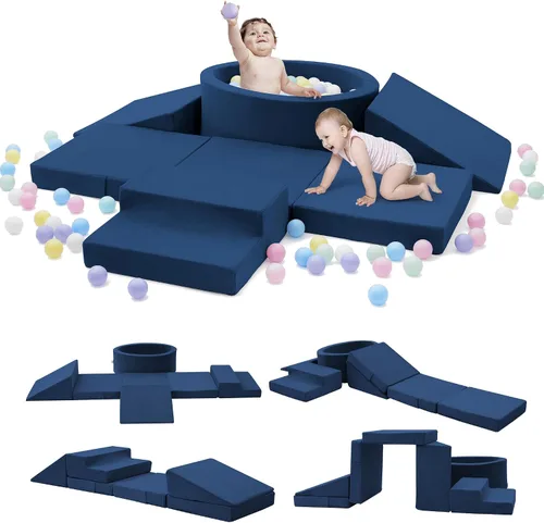Vista 9 de Elftopia Bloques de Escalada de Espuma con Piscina de Pelotas y Escaleras para Niños Pequeños de 1-3 Años - Conjunto de Juego Suave para Gatear