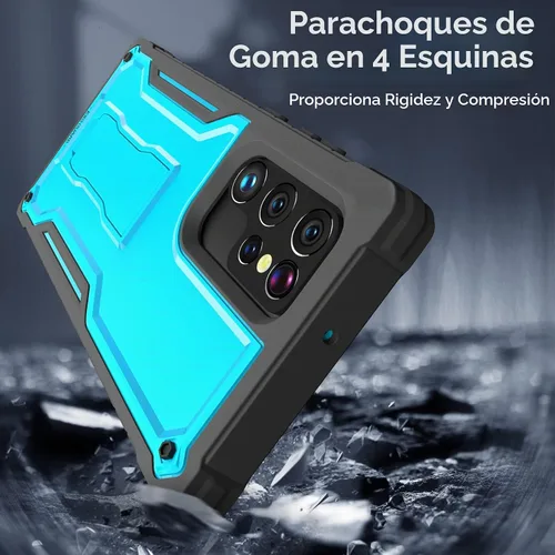 Vista 5 de ExoGuard Funda para Samsung Galaxy S22 Ultra, funda de goma resistente a prueba de golpes con soporte incorporado (azul)