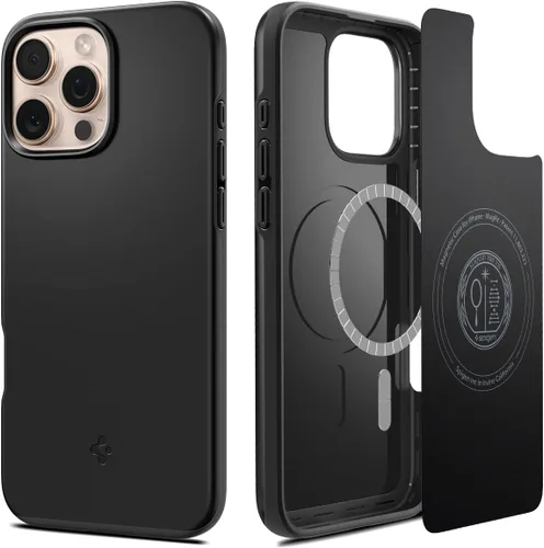 Vista 17 de Spigen Thin Fit MagFit Funda diseñada para iPhone 16 [Carcasa rígida] [Protección de grado militar] Compatible con MagSafe - Negro