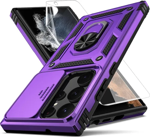 Vista 10 de Funda para Samsung Galaxy S23 Ultra, con cubierta para lente de cámara, protector de pantalla HD, [grado militar] anillo de montaje en automóvil